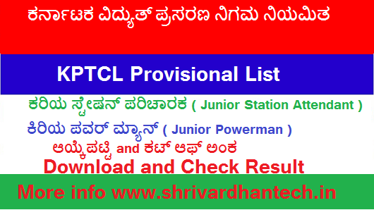 KPTCL Provisional List 2021